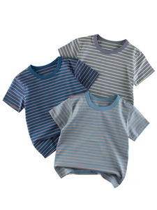 T-Shirt à Rayures Manches Courtes 100% Coton Garçons Été Enfants Col Rond Décontracté Respirant Doux Vêtement Top Pour Garçons