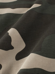 Macro view of camouflage fabric texture for boys' cotton blend pullover sweatshirt