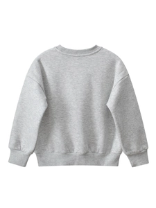 Classic grey fleece sweatshirt for kids with ribbed cuffs and hem, back view display