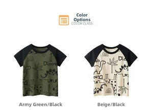 T-shirt raglan da bambino con stampe di dinosauri e giraffe in stile cartone animato