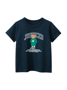 Boys Short Sleeve T-Shirt Pure Cotton Cartoon Bear Graphic Print Casual Summer Top Round Neck Breathable Kids Apparel