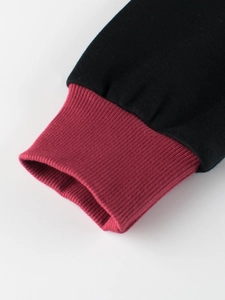 Kids black sweatshirt with contrast dark red ribbed cuffs and soft fleece lining