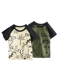 T-shirt Da Bambino A Maniche Corte In Cotone Con Stampa Di Dinosauri Cartoni Animati Maniche Raglan Girocollo Top Casual