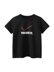 T-shirt classique en coton noir pour garçon avec imprimé coche rouge et texte blanc