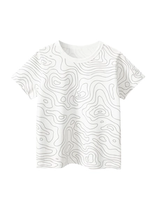 Boys Short Sleeve T-Shirt Pure Cotton Round Neck Abstract Topographic Line Pattern Casual Summer Toddler Kids Top