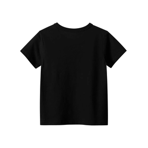 Flat lay back view of black cotton short sleeve T-shirt with high-quality fabric texture