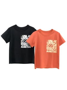 Boys 100% Cotton Short Sleeve T-Shirt Cartoon Monster Graffiti Print Round Neck Casual Summer Top For Toddler Kids