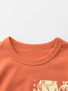 Orange kids cotton T-shirt featuring a ribbed crew neck and premium knit texture