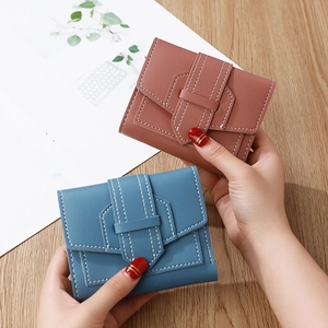 Mini portefeuilles en cuir rose et bleu pour femmes avec surpiqûres et design enveloppe