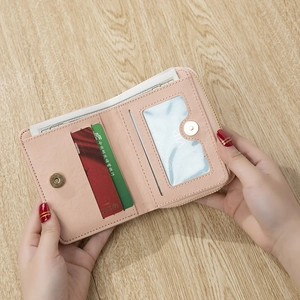 Petit portefeuille rose pour femme en cuir PU avec fentes pour cartes et poche monnaie