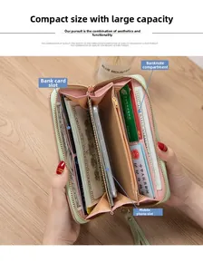 Layout interno del portafoglio lungo da donna in PU con slot per carte e scomparto cellulare