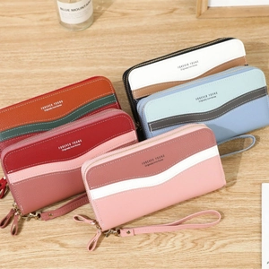 Elegant litchi grain faux leather long wallets with double zippers and wrist straps