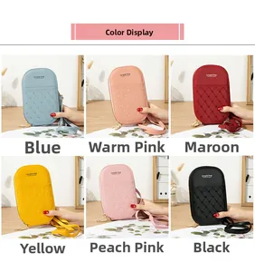 Detailed grid showing women's crossbody phone bags in six vibrant colors with quilted stitching