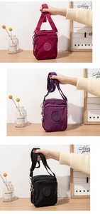 Detailed view of lightweight nylon crossbody bag featuring multi-pocket zipper design