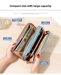 Internal layout of long floral wallet showing card slots and smartphone compartment
