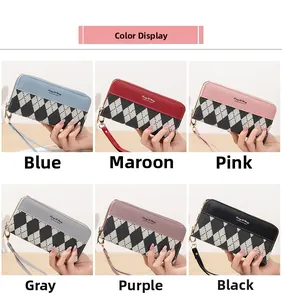 Détails de portefeuilles en cuir PU matelassé en plusieurs couleurs avec dragonne