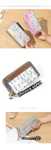Detail of floral leather long wallet with laser trim and double zipper design
