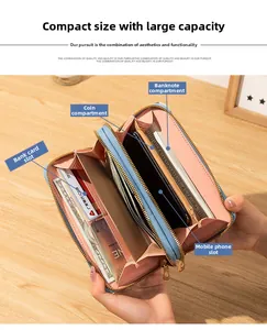 Detailed interior of double zipper phone wallet showing card slots and compartments
