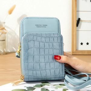 Women's Mini Crossbody Mobile Phone Bag Crocodile Pattern PU Leather Multi-layer Zip Wallet Shoulder Purse Adjustable Strap