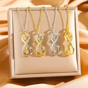 Collier Pendentif Couple Qui S'enlace Acier Titane Plaqué Or Zirconia Amour Infini Bijoux Romantiques Pour Amoureux