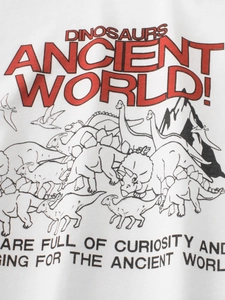 Toddler white cotton T-shirt featuring vintage dinosaur print and red typography