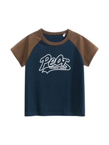 Toddler Boys T-Shirt 100% Cotton Raglan Short Sleeve Color Block Round Neck Pear Print Casual Korean Style Tops