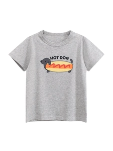 Jungen Baumwolle Kurzarm T-Shirt Kleinkind Kinder Lustig Hot Dog Dackel Druck Rundhals Sommer Casual Tee Top