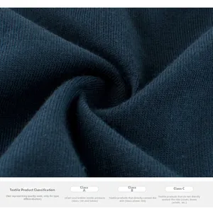 Dettaglio ravvicinato del tessuto a maglia a coste blu scuro con texture morbida e trama