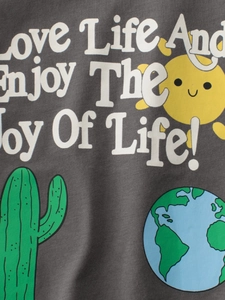 Short sleeve dark grey kids cotton t-shirt with sun cactus and earth graphic print