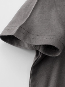 Dark gray kids cotton T-shirt featuring high-quality double-needle coverstitch cuffs