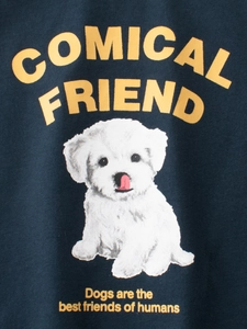 T-shirt bleu marine en coton pour enfants avec imprimé chien mignon et texte jaune
