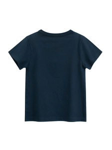 Vue arrière d'un t-shirt à manches courtes bleu marine en coton pour garçons à col rond