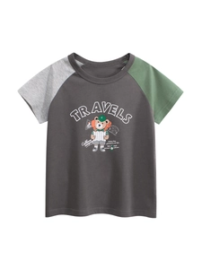 Boys T-Shirt Cotton Raglan Short Sleeve Color Block Cartoon Bear Print Casual Summer Outdoor Top Kids