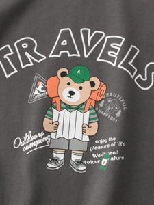 Kids short sleeve charcoal t-shirt featuring cartoon bear travel print for boys