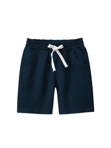 Pantalón corto clásico azul marino de algodón para niño con cintura elástica y cordón blanco