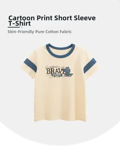 Detail of skin-friendly cotton kids t-shirt with cartoon crocodile and contrast trim