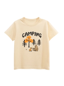 Kids T-Shirt Pure Cotton Short Sleeve Round Neck Summer Casual Cartoon Bear Camping Theme For Boys Girls