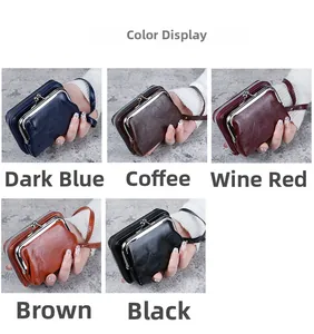 Short wallet with wrist strap and kiss-lock closure shown in five classic colors