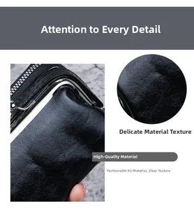 Detail of black lychee grain PU leather purse with vintage silver metal kiss-lock frame