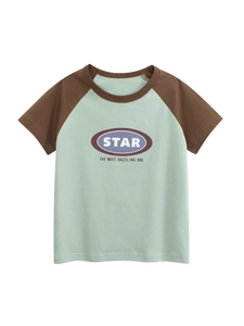 Jongens Raglan Korte Mouw Katoen T-Shirt Contrast Ster Letter Print Zomer Casual Kinderen Top Ademend Katoen Tee