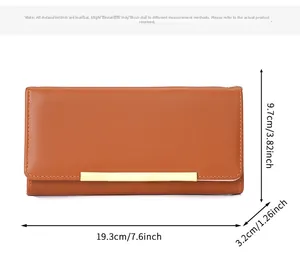 Brown long leather wallet dimensions showing 19.3cm length and 9.7cm height measurements
