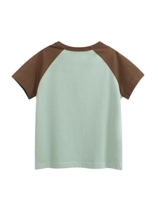 Kinder t-shirt met raglanmouwen van groen en bruin katoen voor dagelijkse zomerkleding