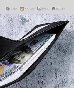 Innenlayout der schwarzen PU-Ledergeldbörse mit Kartenfächern und Scheinfach für Herren