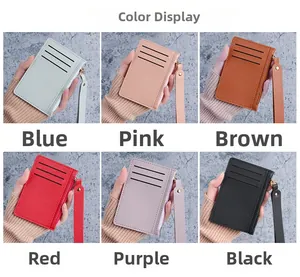 Slim multi-slot card holder with zipper pocket and wrist strap in six various colors