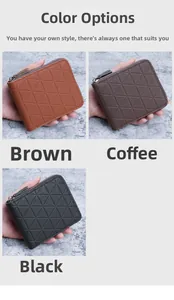 Portefeuilles zippés courts avec texture géométrique en cuir marron et noir