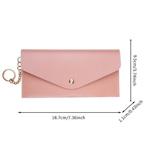 Pink matte PU leather envelope wallet for women with gold clasp and dimensions 18.7x9.5x1.1cm