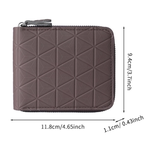 Portefeuille court vintage zippé pour homme en cuir marron avec motif géométrique
