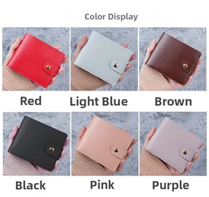 Carteras cortas de cuero sintético en seis colores con detalle de cierre de presión