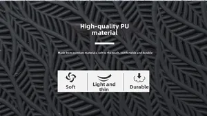Macro detail of soft black PU leather showing realistic leaf vein texture and durability