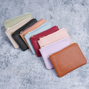 Women Minimalist PU Leather Mini Wallet Lychee Pattern Zip Card Holder Coin Purse Multi-functional Compact Money Bag